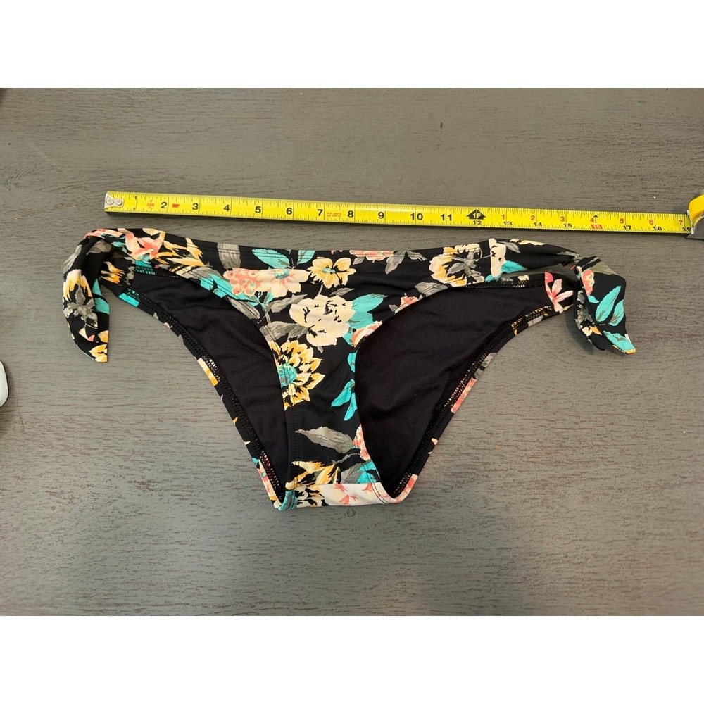 Skye Floral Bikini Bottoms Black Multi Color Side Tie Swim Briefs Small